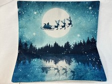 Santa Sleigh Reindeer Vintage Christmas Throw Pillow Cover Winter Holiday Decor