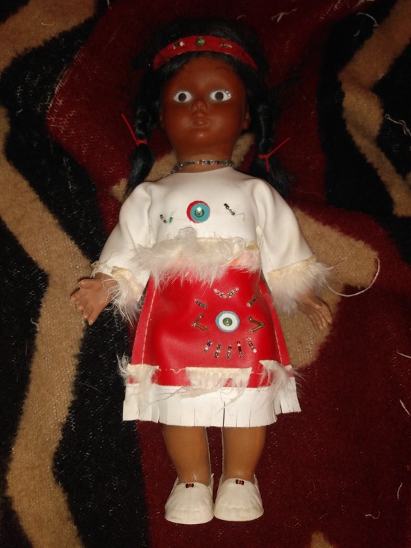VINTAGE AMERICAN INDIAN PLASTIC DOLL 12" TALL