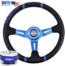 Blue 14 Aluminum Leather Drifting Jdm Racing Steering Wheelquick Release Kit Blue 14 Aluminum Leather Drifting Jdm Racing Steering Wheelquick Release Kit