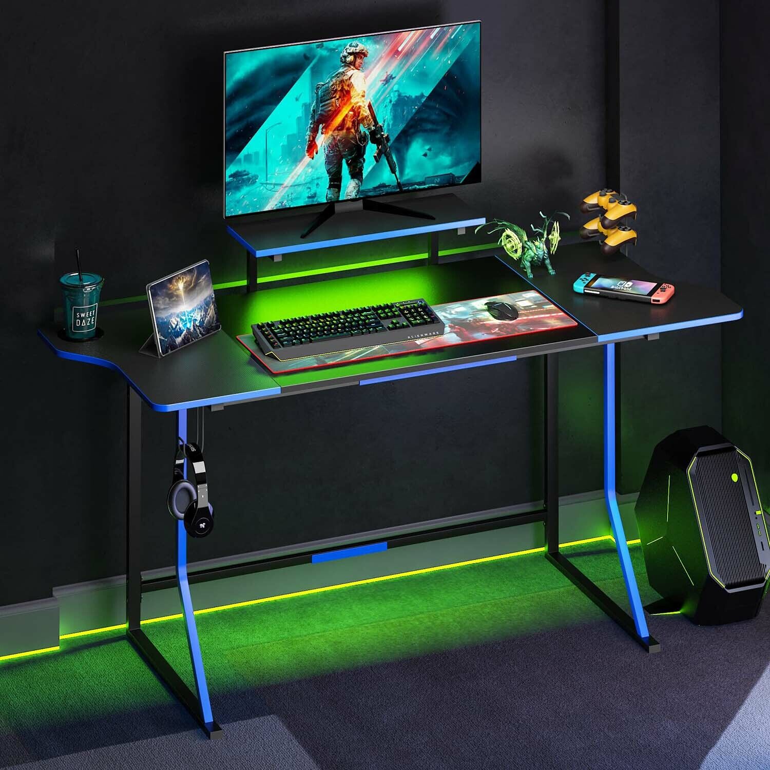 63" RGB LED Gaming Computer Desk PC Laptop Writing Workstation Home Office Table