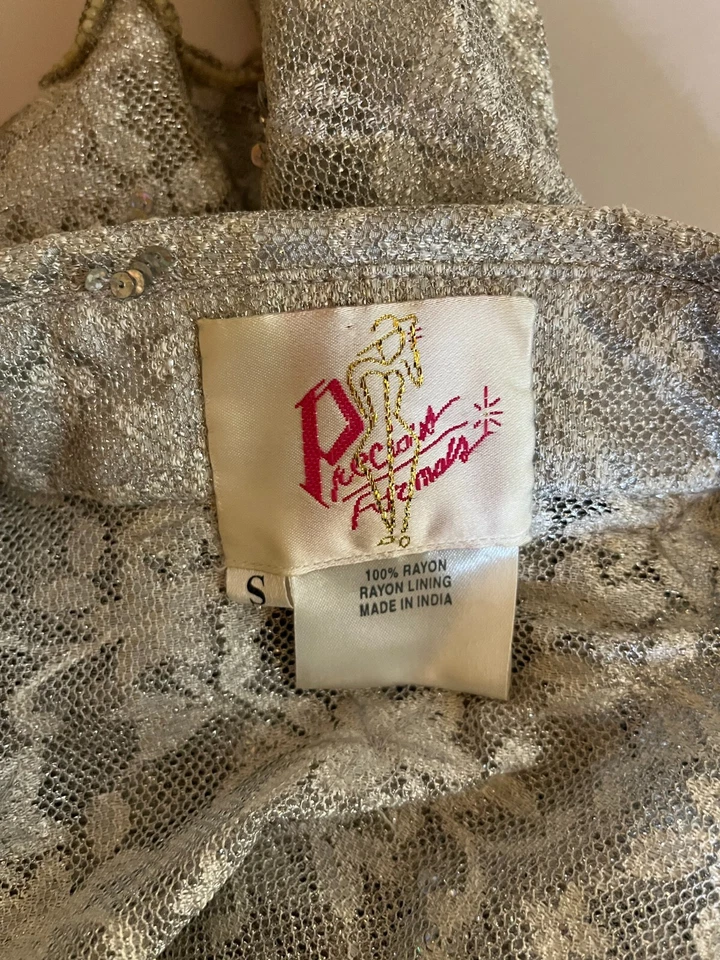 Vintage Precious Formals Size S Sheer Silver Lace Shirt Beaded Sequins - Image 2 of 4
