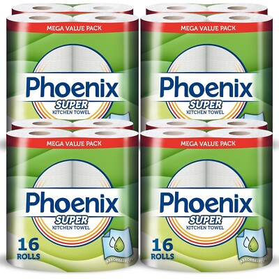 Phoenix Super Haushalt Mehrzweck Küchenpapier Handtuch 600 Blatt (16 Stück)