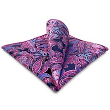 SHLAX WING Paisley Blue Pink Silk Pocket Square Mens Hankies Hanky