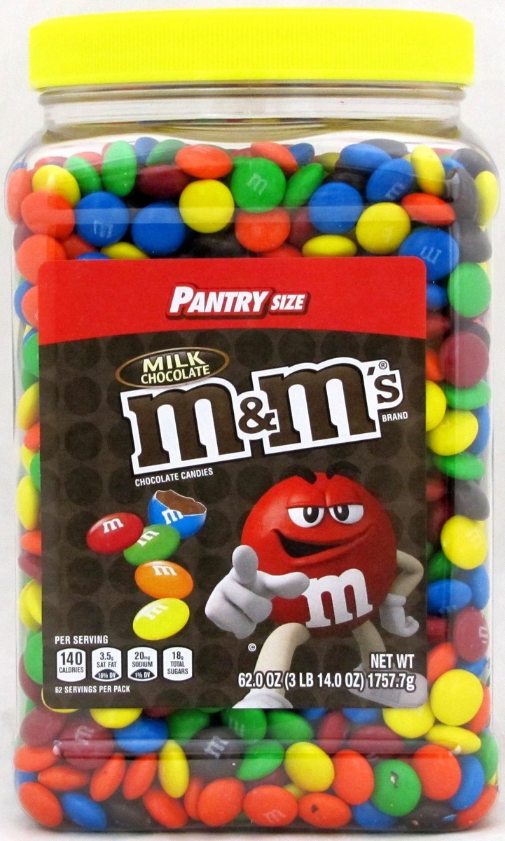 M&Ms Plain Milk Chocolate Candy Pantry Size 62oz Jar M&M's M & M