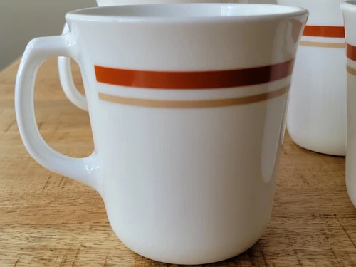 Vintage Set of 4 Corning Ware USA Coffee Tea Cinnamon Brown Striped Cups Mugs