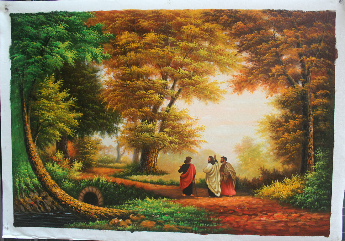 Robert Zund The Road to Emmaus Landscape Art Oil Painting Handpainted
