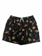 Mens Black Tropical Fruit Flamingo Toucan Parrot Swim Trunks Board Shorts
