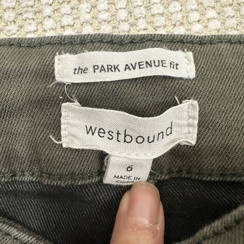 Pantalones para mujer Westbound verde oscuro dobladillo crudo recto tiro alto talla 6 Foto 3 de 4