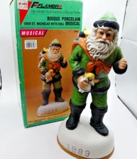 St. Nicholas Old Country Style Musical Figurine Bisque Porcelain, Original Box