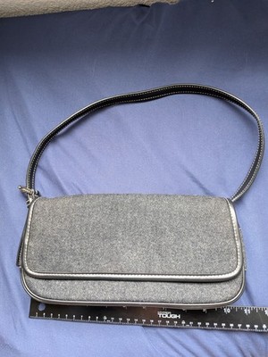 Vintage Nine West Black Gray Wooly Shoulder Bag Y2K Contrast Stitching Mini Flap