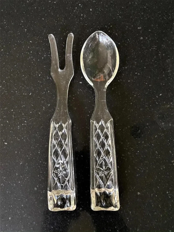 1960's Vintage Wexford Crystal Glass Salad Set: Bowl w/Serving Fork & Spoon - Image 3 of 4