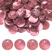 150-Pack Natural Flat Round Seashells, 15mm Charm Beads Cherry Blossom Pink 