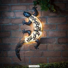 Solar Powered Gecko  Metal Wall Art Bright LED Light Garden Outdoor Decoration
