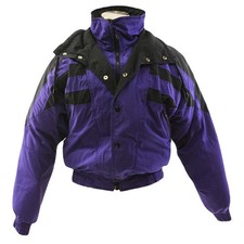 80s Vintage Down Puffer Coat Womens M 10 Purple Black Cropped Ski Jacket Retro