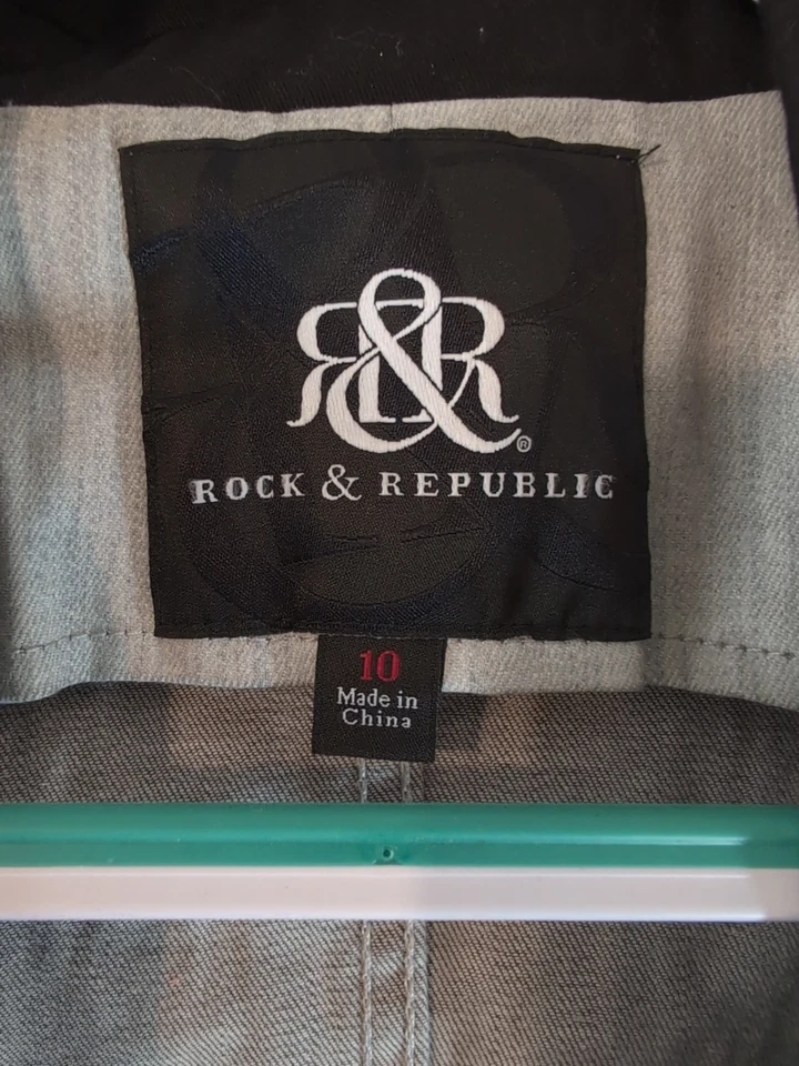 Nuevo con etiquetas Rock Republic Mujer 10 Jean Esmoquin Retro Contraste Denim Gris Negro Foto 4 de 4