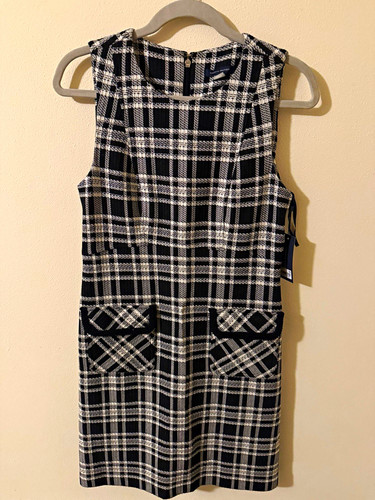 Tommy Hilfiger, Tommy Hilfiger Black & White Plaid Tweed Shift Dress Sleeveless Pockets 6