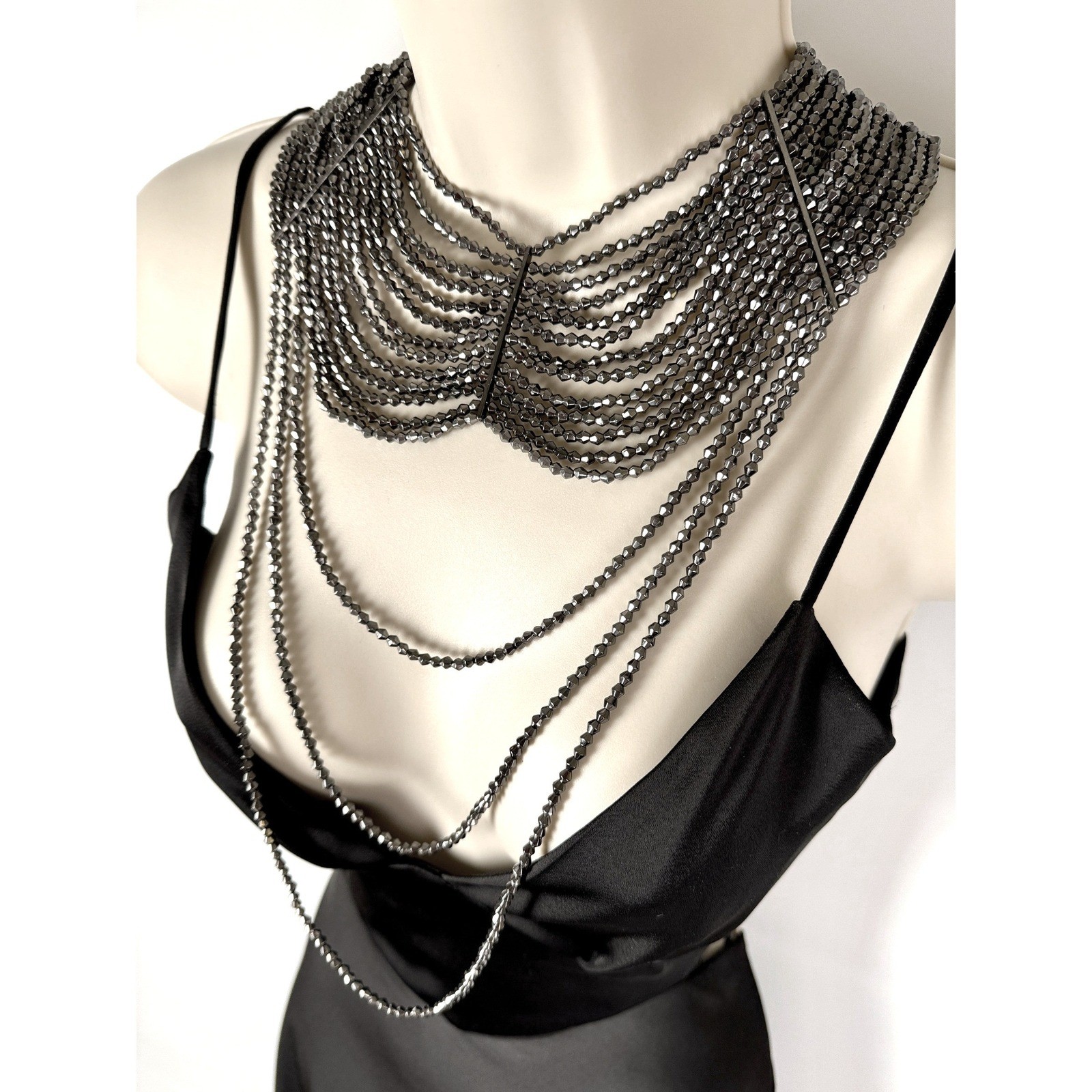 Chandelier Waterfall Beaded Statement Necklace Mu… - image 2