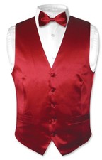 Biagio Men's SILK Dress Vest  Bow Tie Solid DARK RED BowTie Set for Suit or Tux