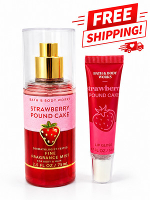 BBW Strawberry Pound Cake Fine Fragrance Mist Lip Gloss Set Travel Size New