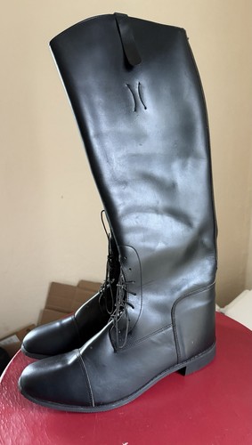 Horse Riding Boots All Leather Tall Size 12 1/2 Black Lace Tie Pull On