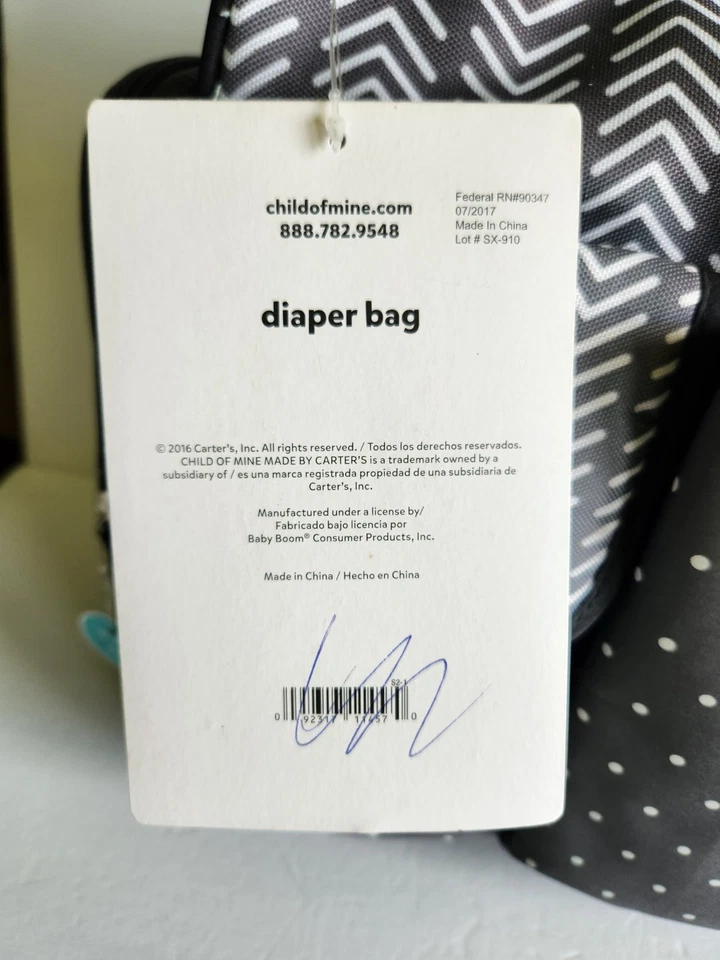NWT Child Of Mine Carter's Diaper Bag Gray White Chevron Polka Dots Polyester - Image 4 of 4