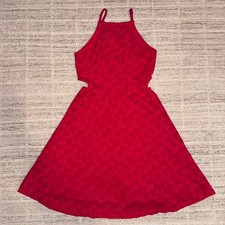 Red Floral Lace Highneck Side Cutout Dress Stretch XS Valentine