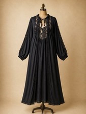 Vintage Deena Black Lace Nightgown Peignoir Robe Set Medium Made USA Victorian