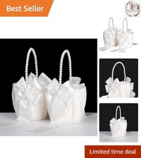Elegant Ivory Flower Girl Baskets Set of 2 with Pearl Handles for Weddings