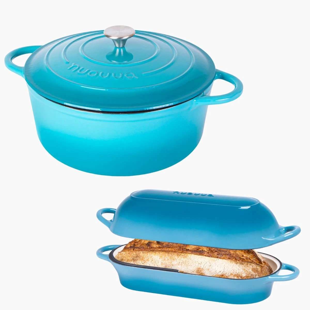 Versatile Enamelled Cast Iron Dutch Oven Set - 1.8QT & 6.4QT, Oven Safe