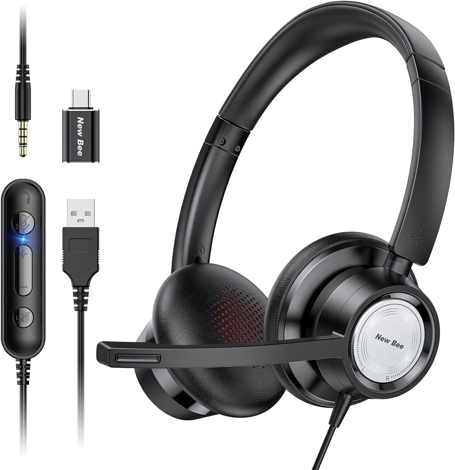 Cuffie New Bee PC: Microfono USB-C per Corsi Online e Freelancer