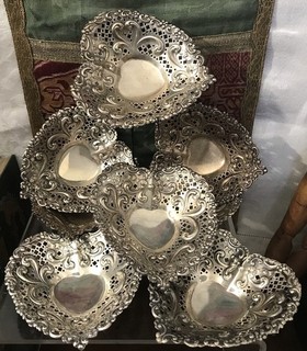Set vintage 8 piatti Chantilly Gorham argento sterling noce a forma di cuore #966 580 g