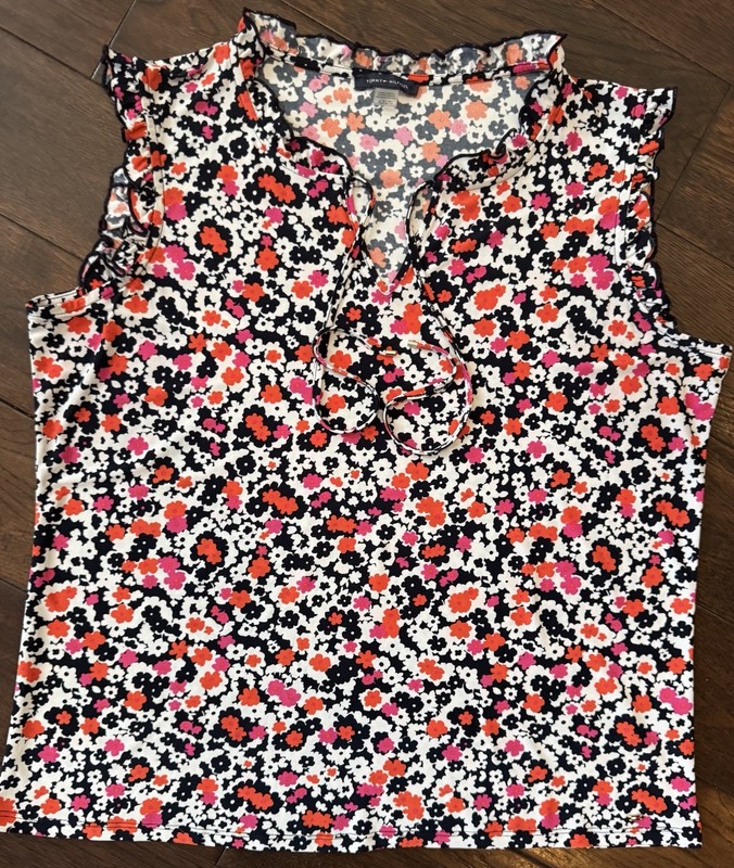 Tommy Hilfiger Multicolor Floral Tie Neck Ruffle Sleeveless Blouse Women's XL