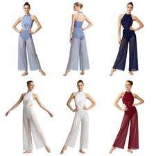 Women Dance Jumpsuit Lyrical Dance Rompers Sleeveless Unitard Shimmery Costume