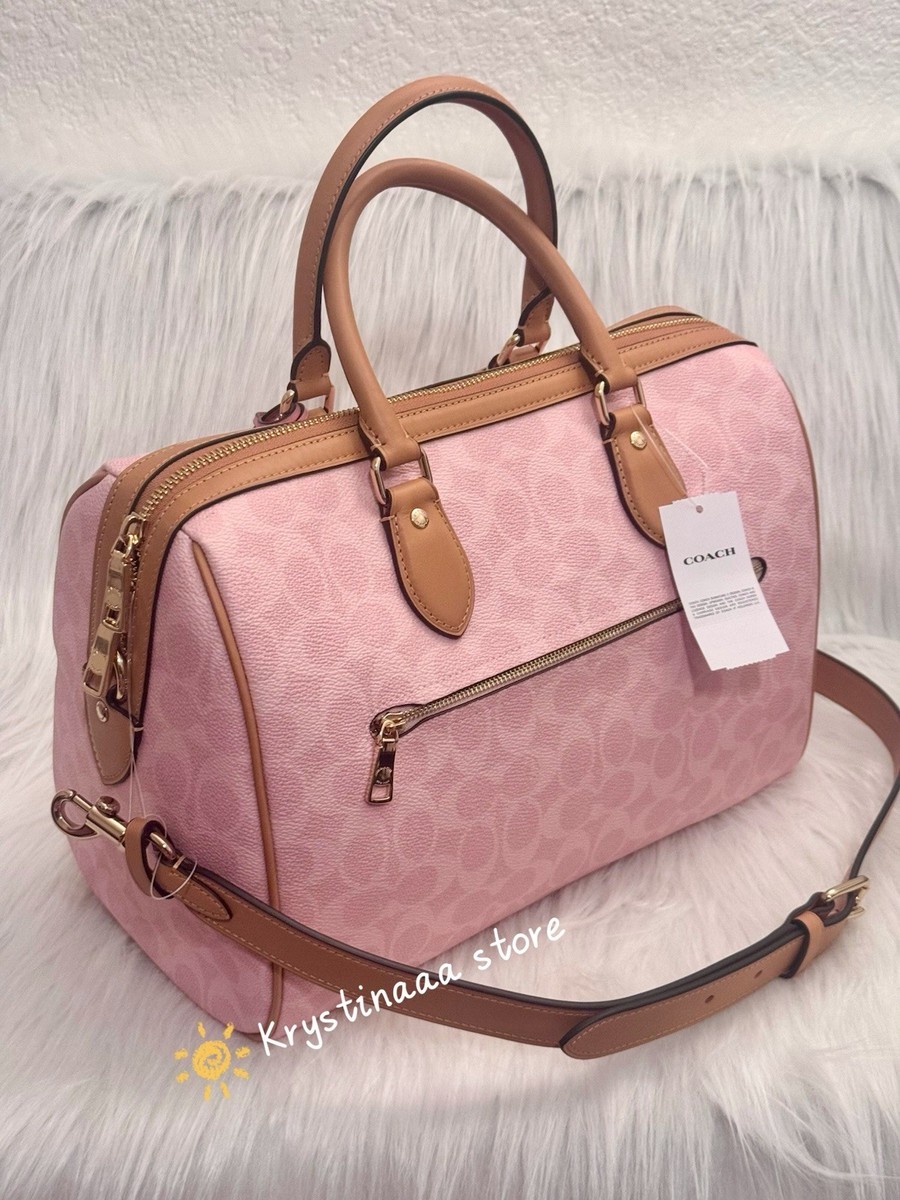 NWT Coach Rowan Large Satchel Bag In Signature in Gold/Powder Pink