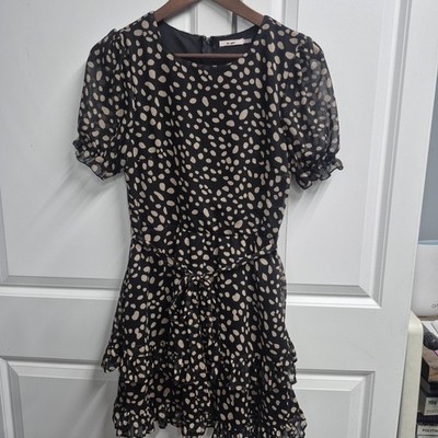 Mi Ami Womens Black Cream Polka-dot Multi-tiered Ruffle Dress Size M, Soft Girl