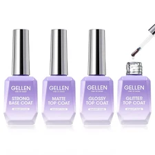 Gel Top and Base Coat, 4Pcs 18Ml No Wipe Matte Glossy Glitter Gel Top Coat, Clea