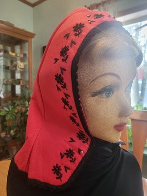 Vintage Red Riding Hood.  Felted, Lined, Hand Crafted Embellished Hood....