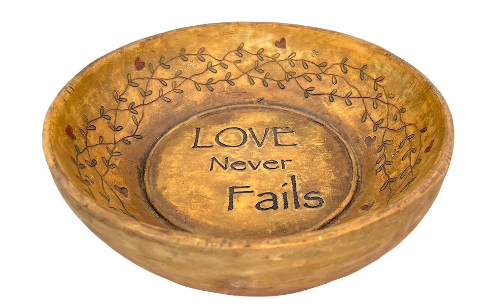 Cuenco "Love Never Fails" estilo rústico country primitivo 8,75" ¡RÁPIDO GRATIS! Foto 2 de 4