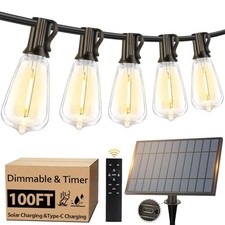 BOSCEOS SOLAR STRING LIGHTS OUTDOOR 100FT REMOTE 52 BULBS TIMER - BLACK