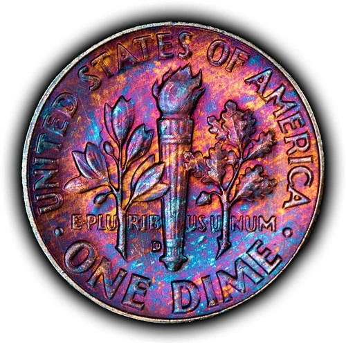 1964-D 10c Roosevelt Silver Dime - Colorful Toning - BU - SKU-Z6488