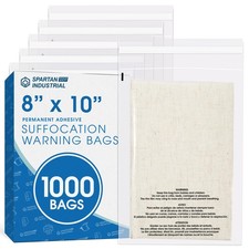 Spartan 8" X 10" 1000 Count Self Seal Clear Poly Bags with Suffocation Warning