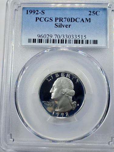 1992 S 25C Silver Washington Quarter Proof PCGS PR70 DCAM