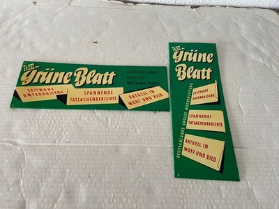 2 Schriftschilder, Blech,  Das Grüne Blatt, Deutschland um 1950, Z 0- 1