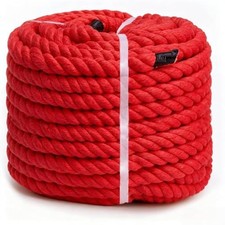 Natural Cotton Rope (3/4inches x 100ft), 3-Strand Twisted 3/4 inch x 100ft Red