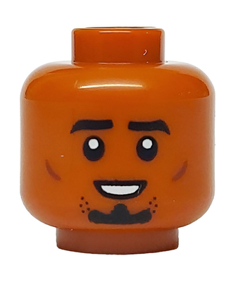 LEGO Dark Orange Male Head Dual Sided Black Eyebrows Stubble