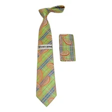 Men's Stacy Adams Necktie and Hankie Set Fancy Design Silky Look SAT38 Green