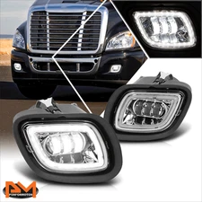 For 08-17 Freightliner Cascadia Chrome Housing LED DRL Halo Projector Fog Lights