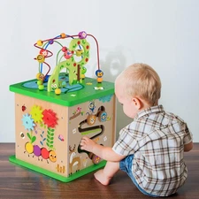 5 in 1 Activity Center, Wooden Large Activity Play Cube, Wooden Learning Puzz...