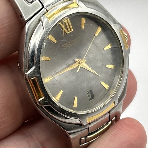 Seiko Watch Men 37mm Gray Dial Two Tone Date Round 7N42-0BD0 NEW BATTERY 6.75" - Picture 9 of 11