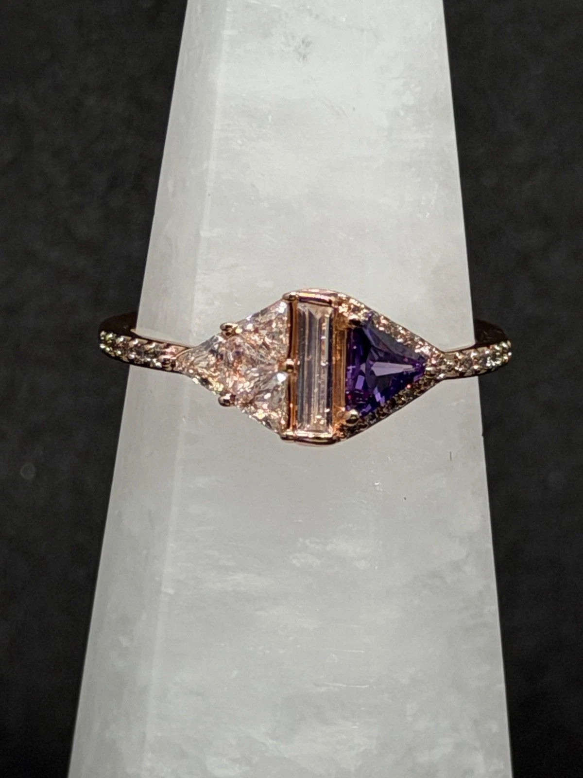 Bomb Party Ring Sz 11  "Mirrored Image" Dark Amethyst CZ on Rose Gold image 1